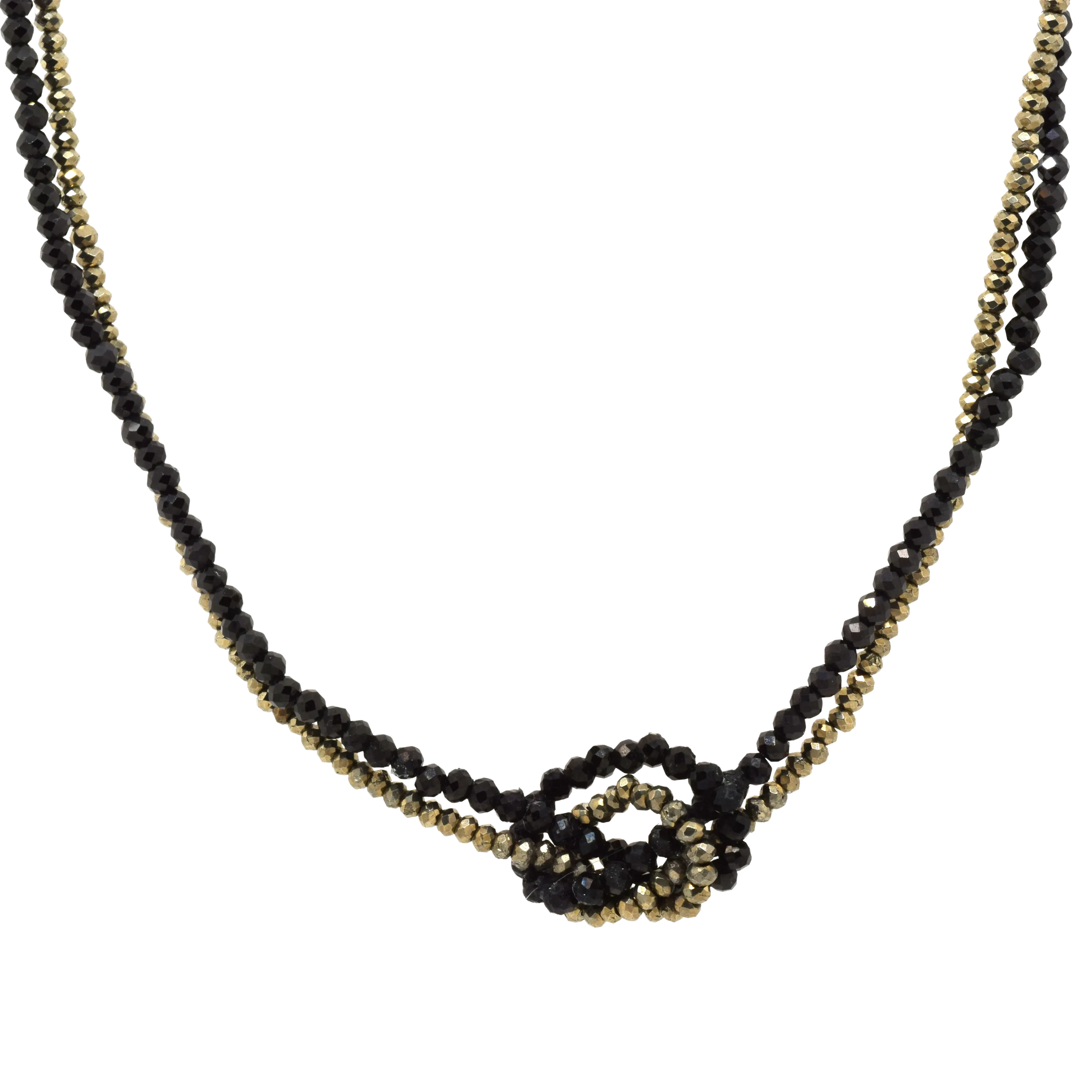 Pyrite and Black Spinel Knot Necklace