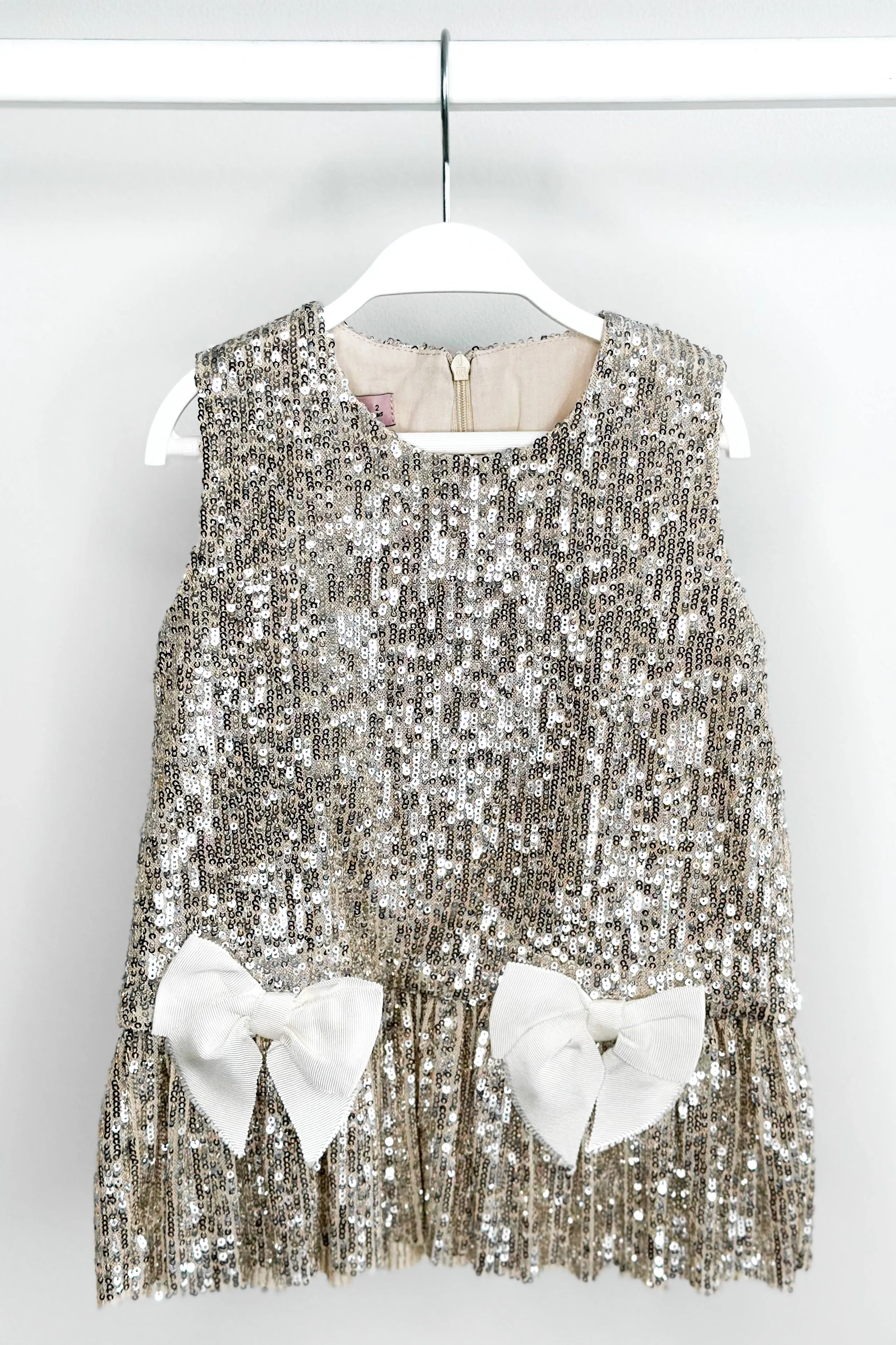 "Ariella" Champagne Sequin Drop Waist Dress