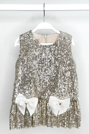 "Ariella" Champagne Sequin Drop Waist Dress