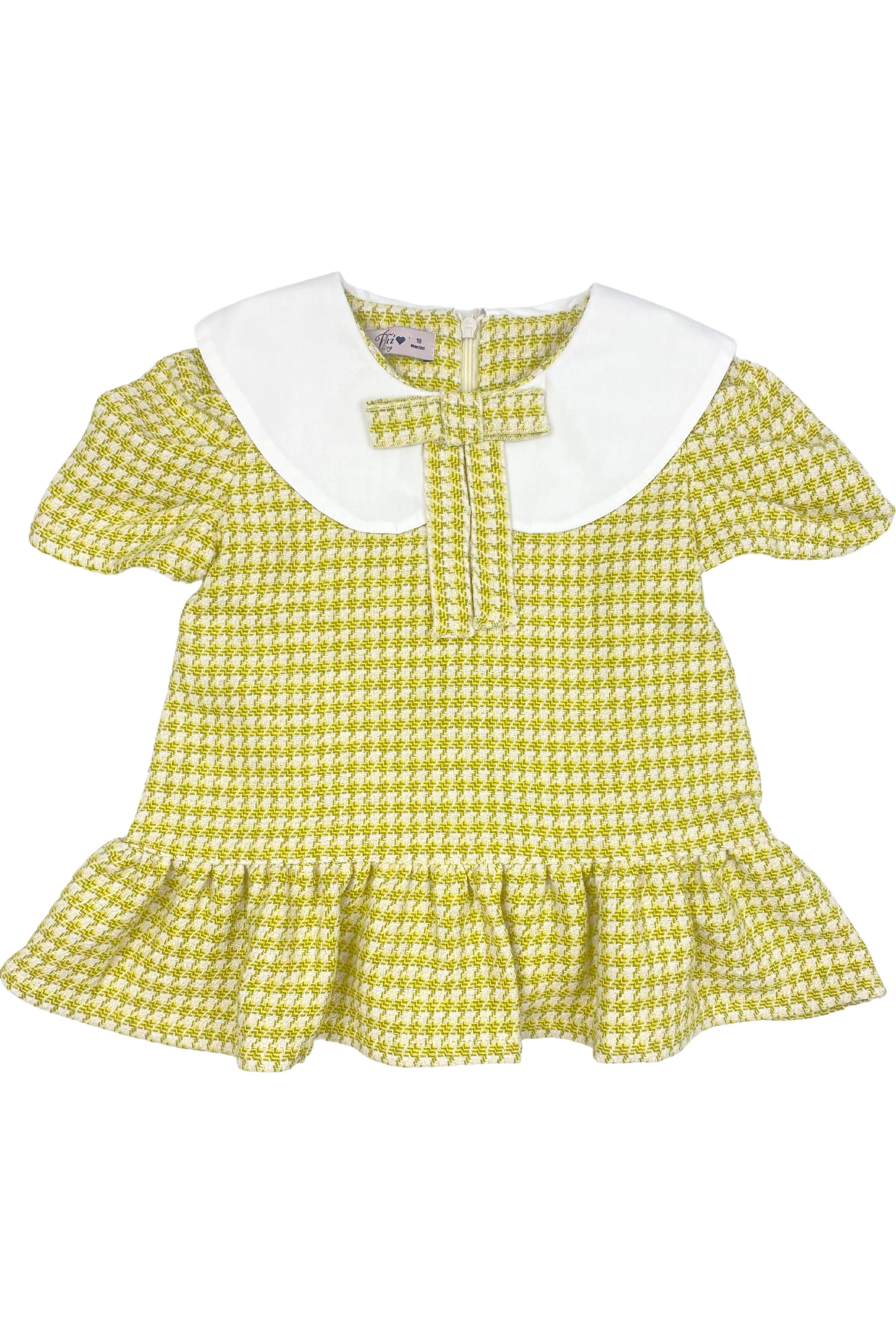 "Blair" Green & Yellow Houndstooth Dress
