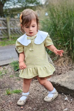 "Blair" Green & Yellow Houndstooth Dress