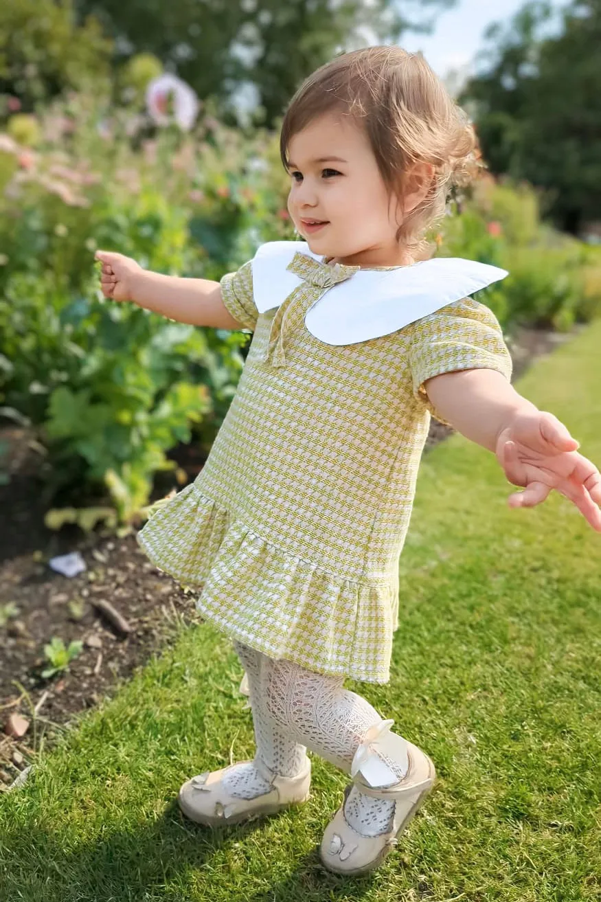 "Blair" Green & Yellow Houndstooth Dress