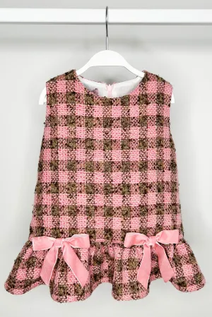 "Christabel" Pink & Beige Tweed Drop Waist Dress
