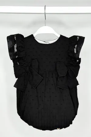 "Evalina" Black Plumeti Dot Romper