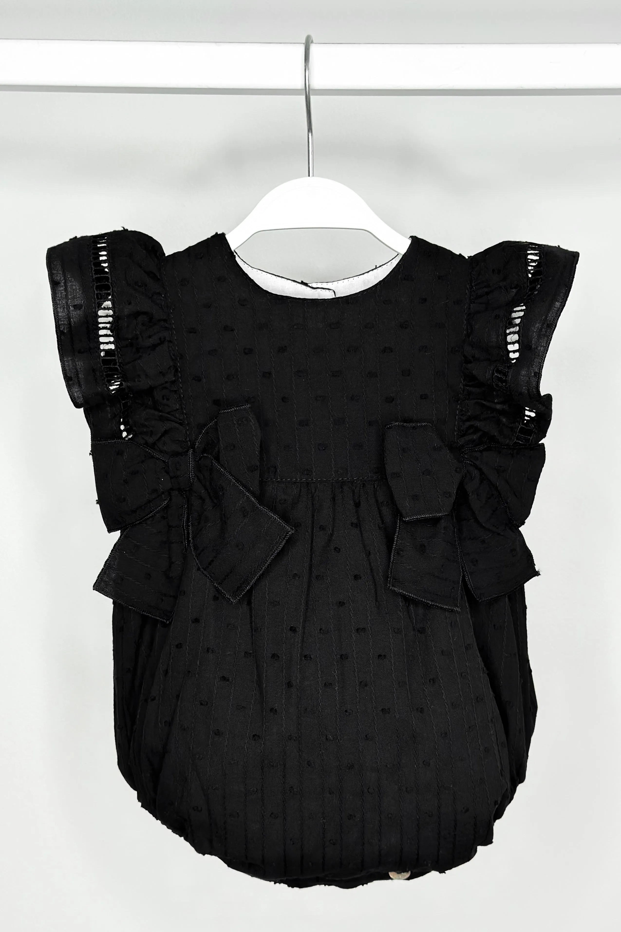"Evalina" Black Plumeti Dot Romper