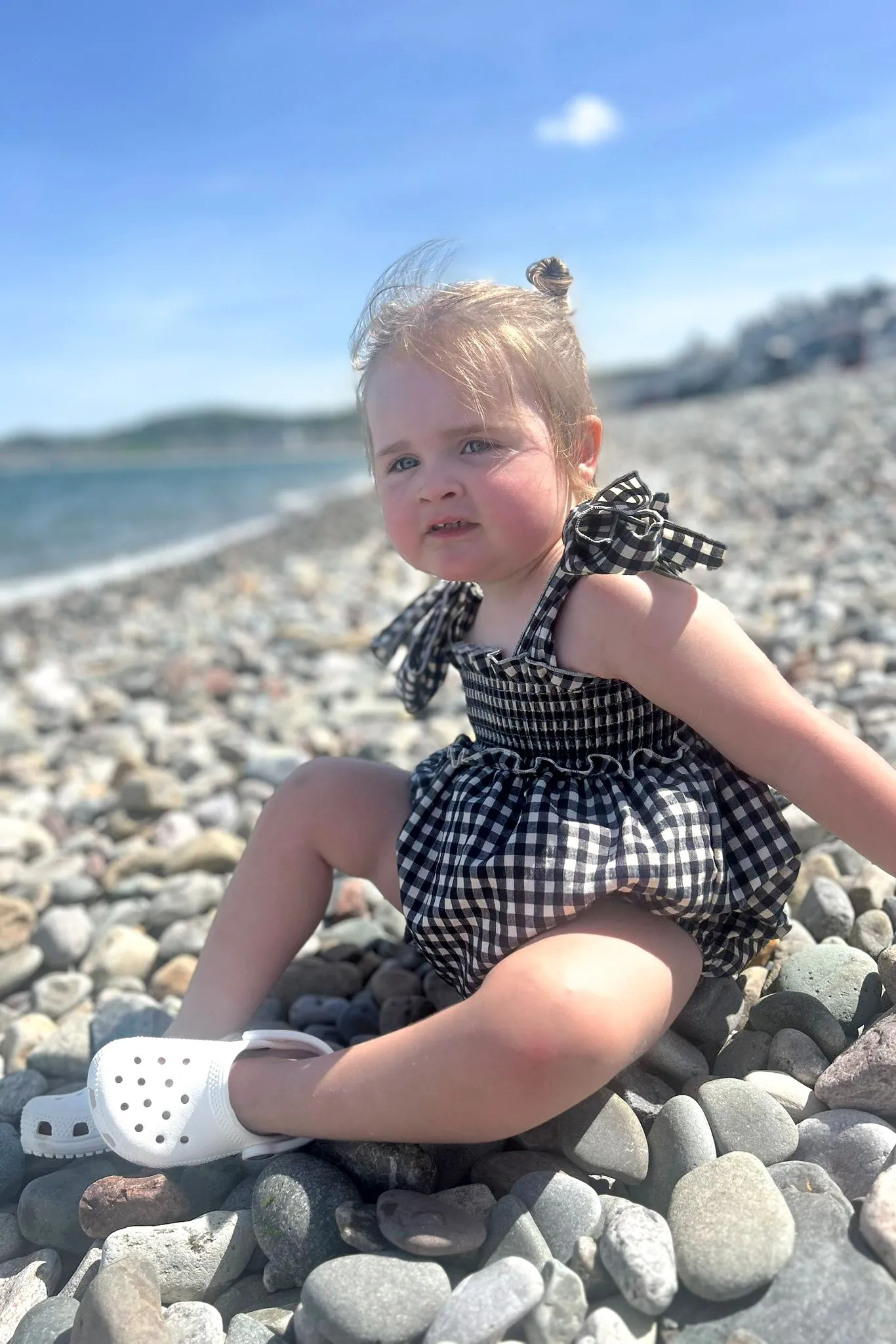 "Halston" Black & White Gingham Romper