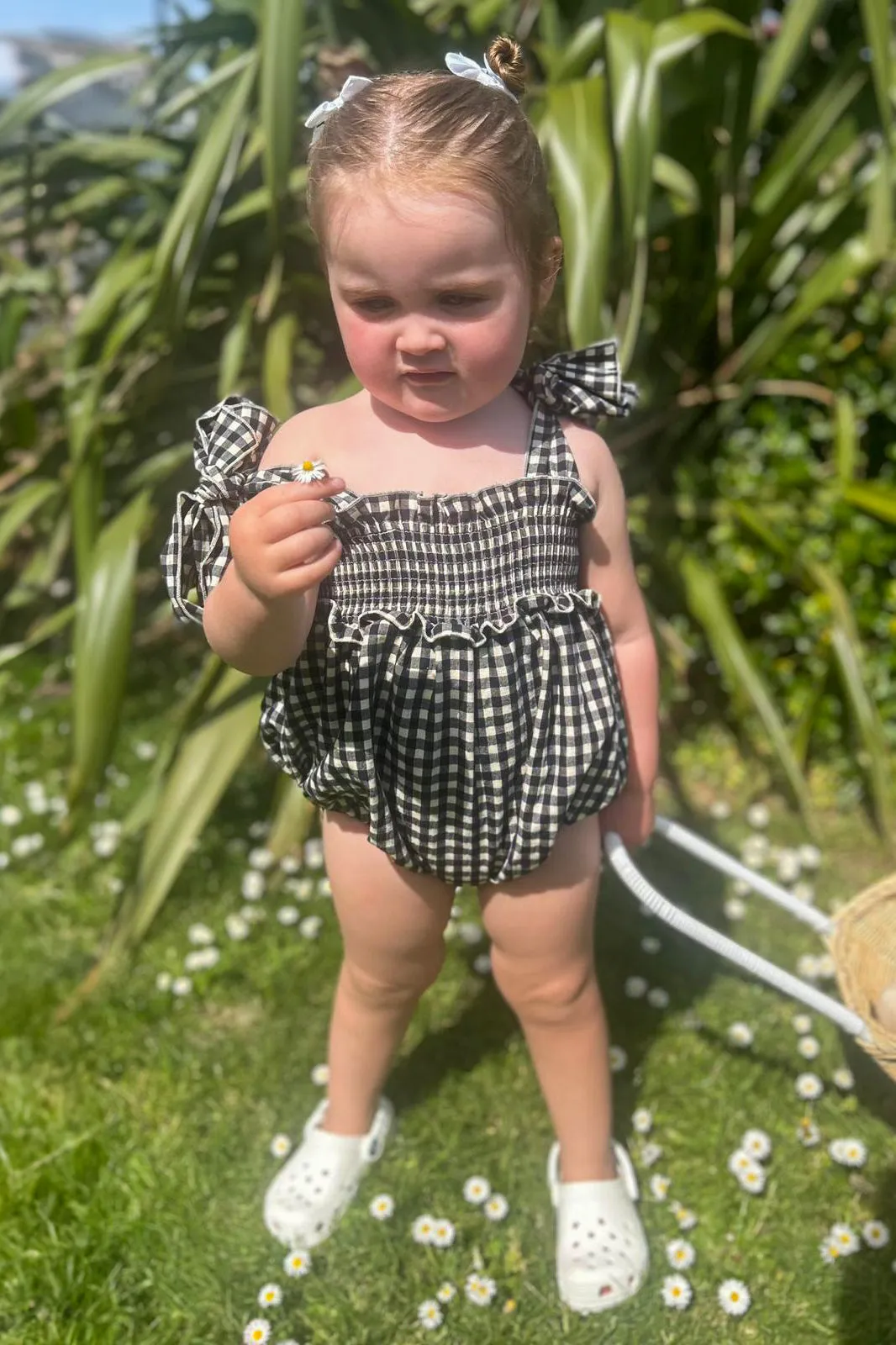 "Halston" Black & White Gingham Romper