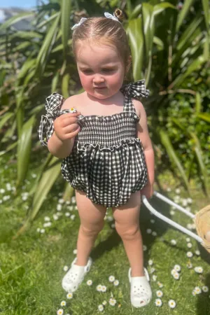 "Halston" Black & White Gingham Romper