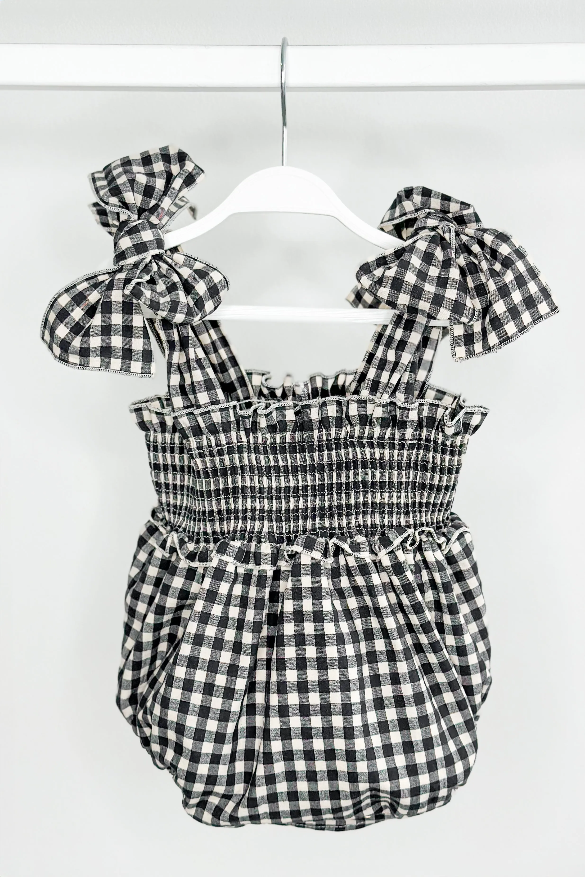 "Halston" Black & White Gingham Romper