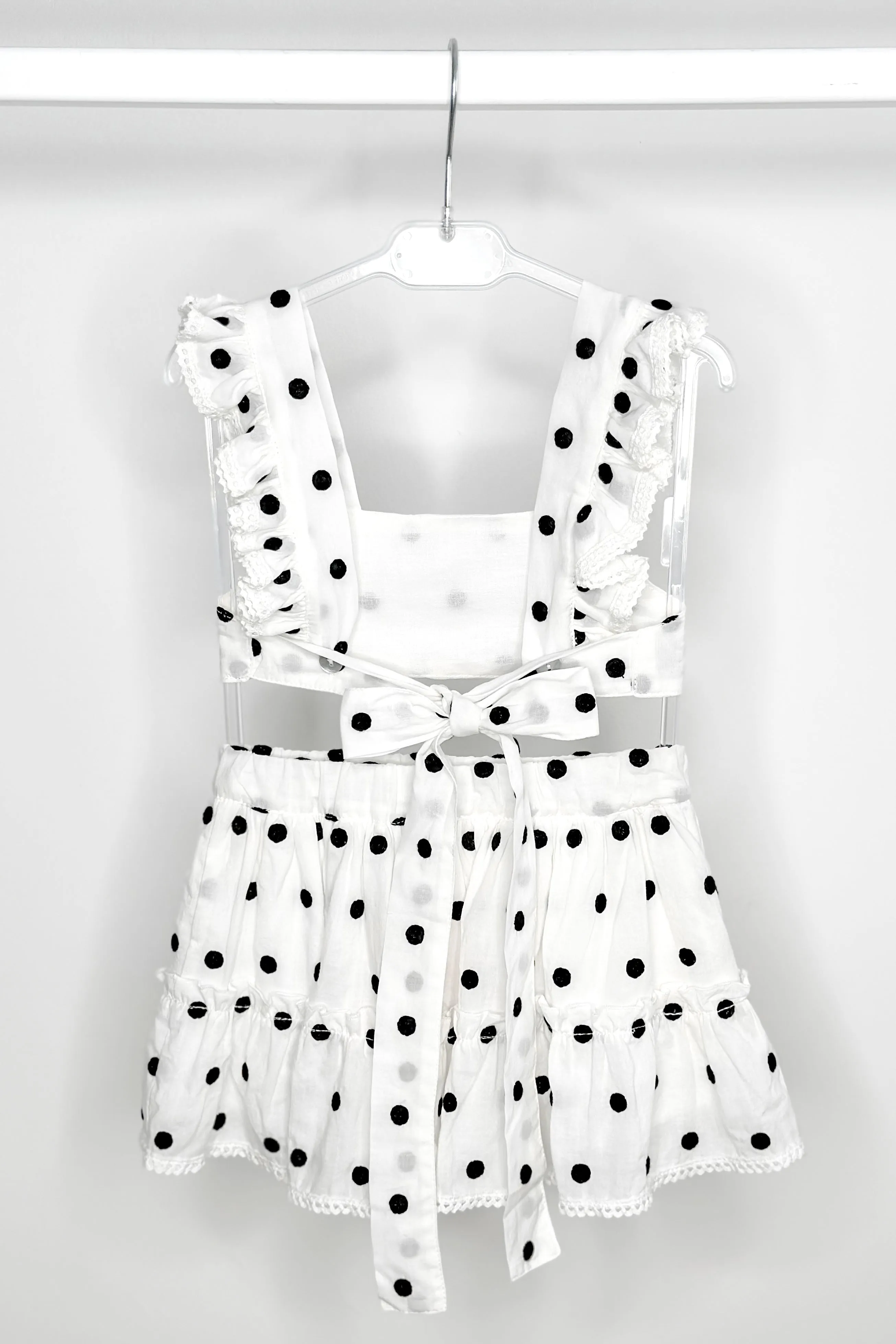 "Porter" White & Black Polka Dot Crop Top & Skirt