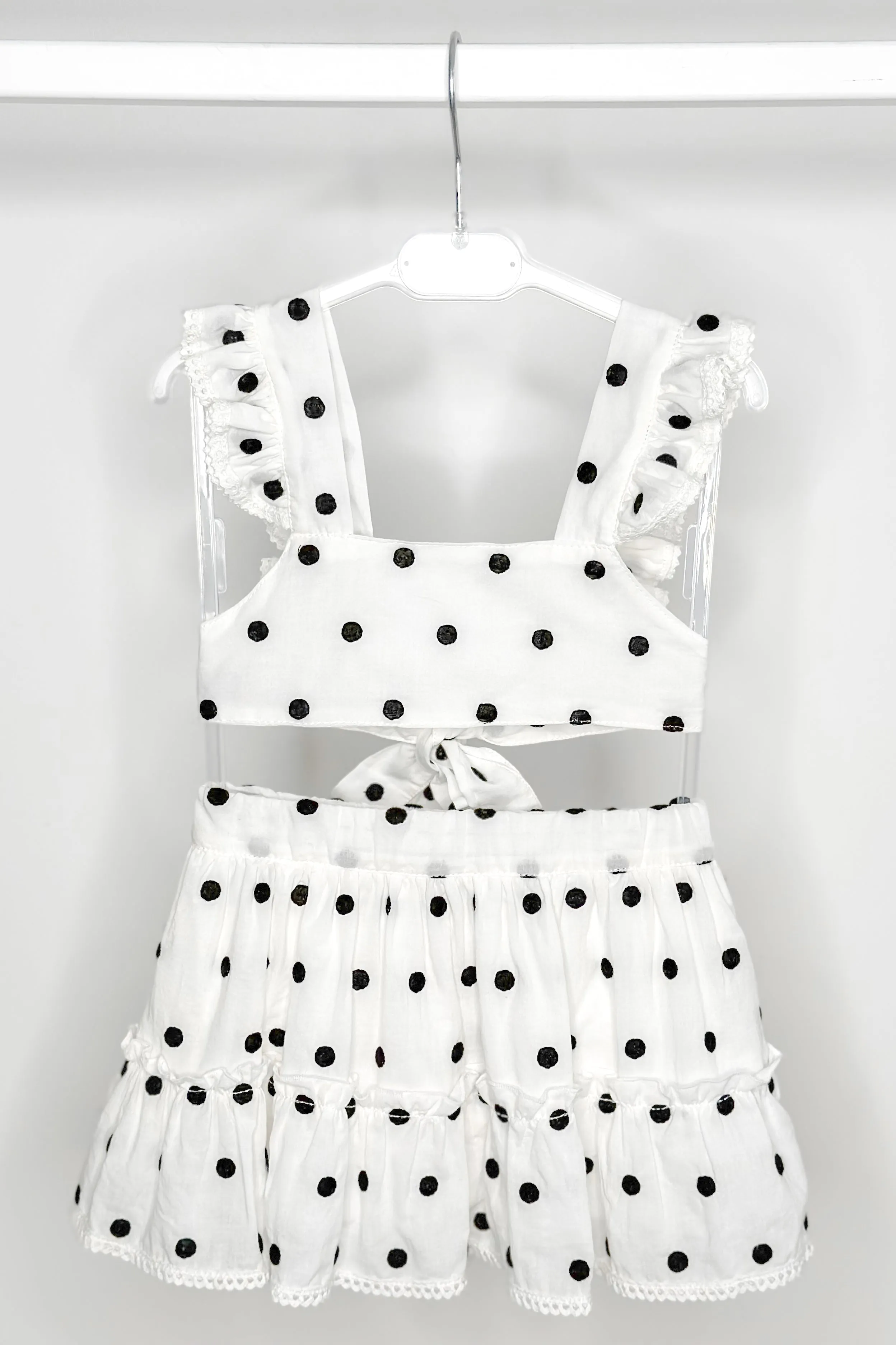 "Porter" White & Black Polka Dot Crop Top & Skirt