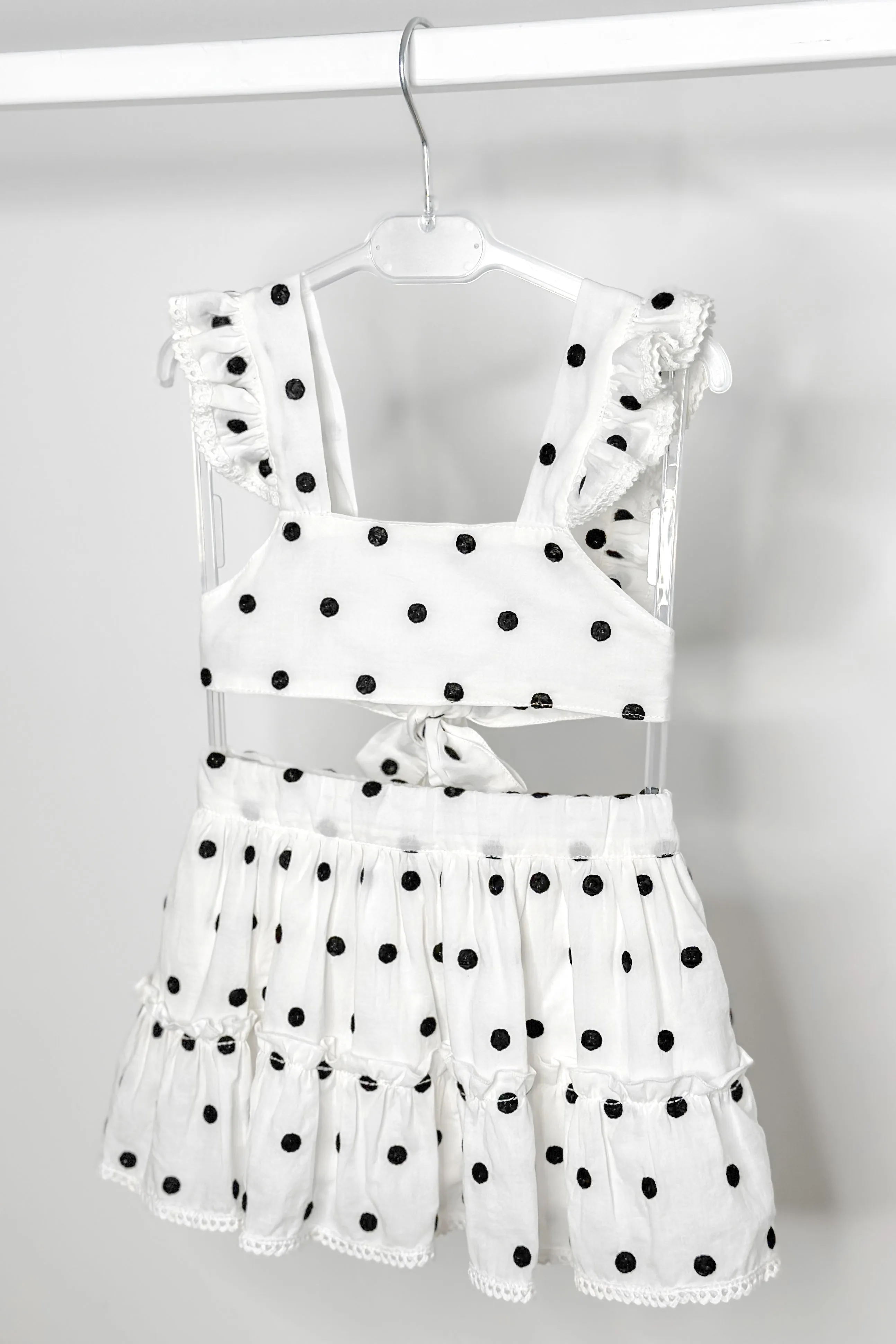 "Porter" White & Black Polka Dot Crop Top & Skirt