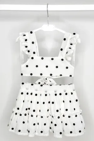 "Porter" White & Black Polka Dot Crop Top & Skirt