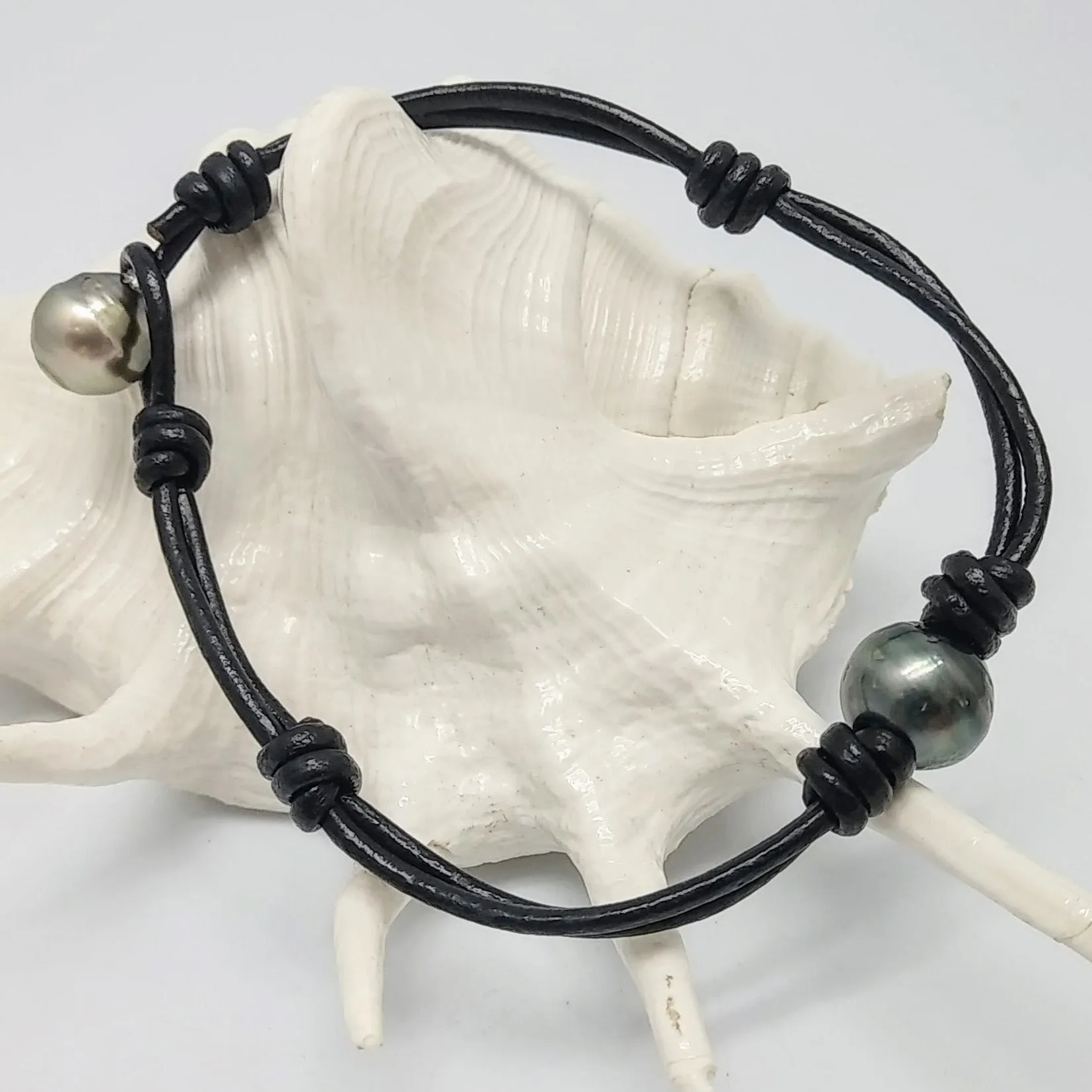 "Rebel Yell!" Bracelets - Tahitian Pearls, Leather