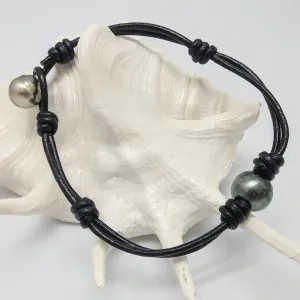 "Rebel Yell!" Bracelets - Tahitian Pearls, Leather