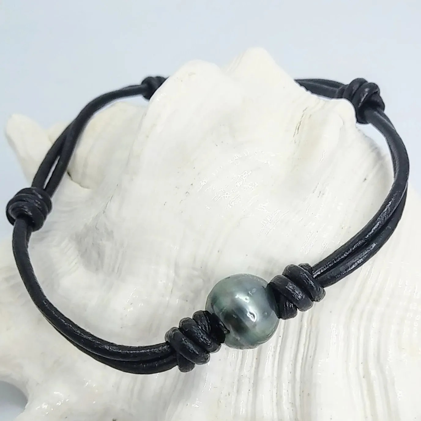 "Rebel Yell!" Bracelets - Tahitian Pearls, Leather