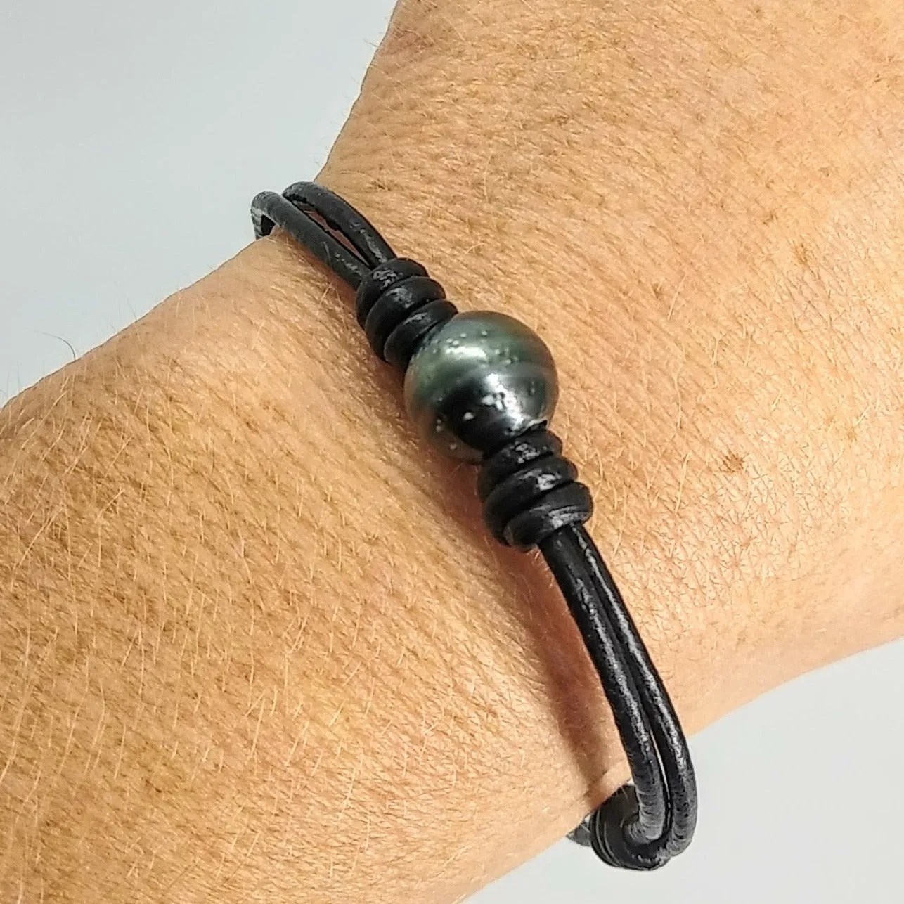 "Rebel Yell!" Bracelets - Tahitian Pearls, Leather