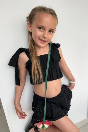 "Sabrina" Black Plumeti Dot Crop Top & Skort