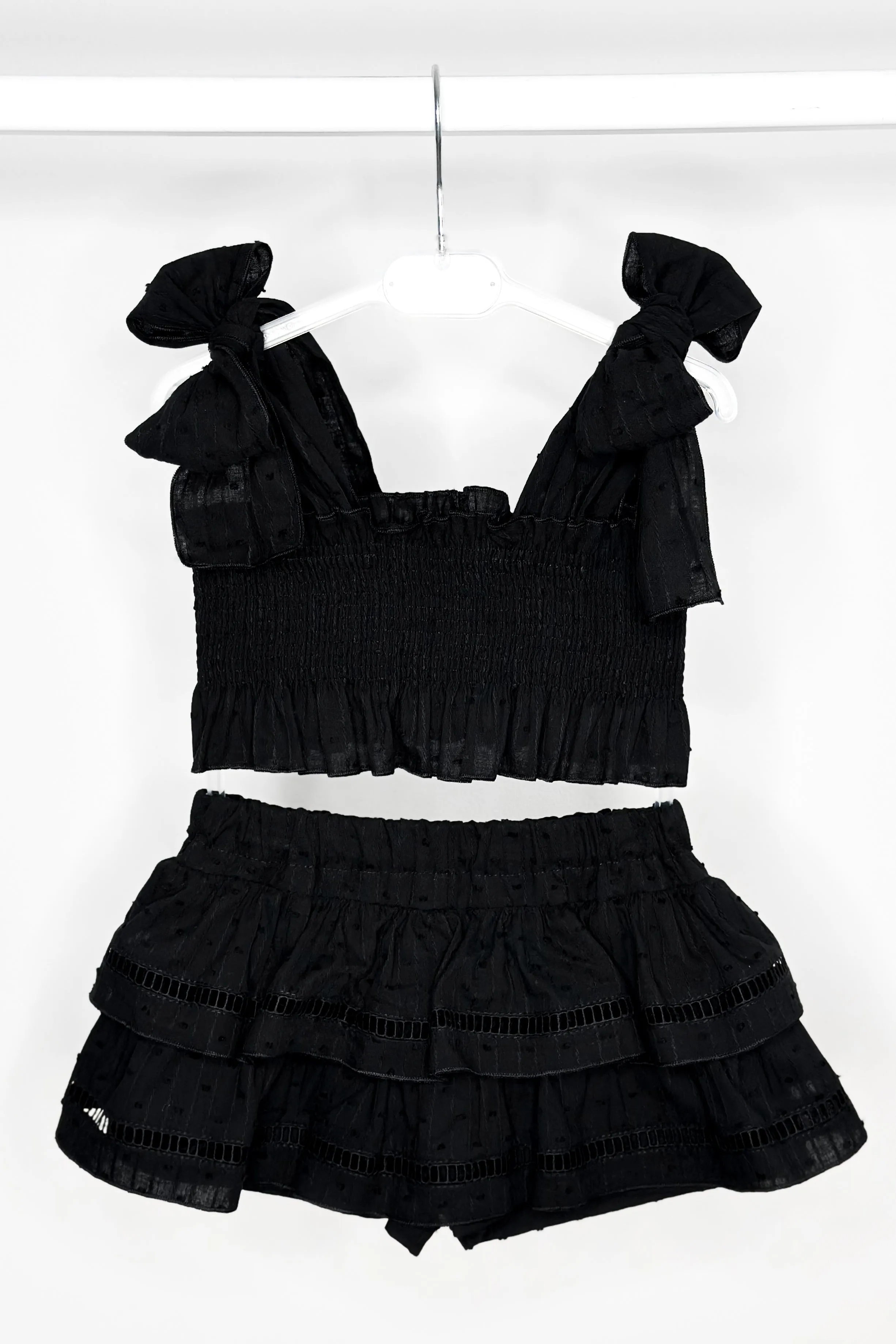 "Sabrina" Black Plumeti Dot Crop Top & Skort