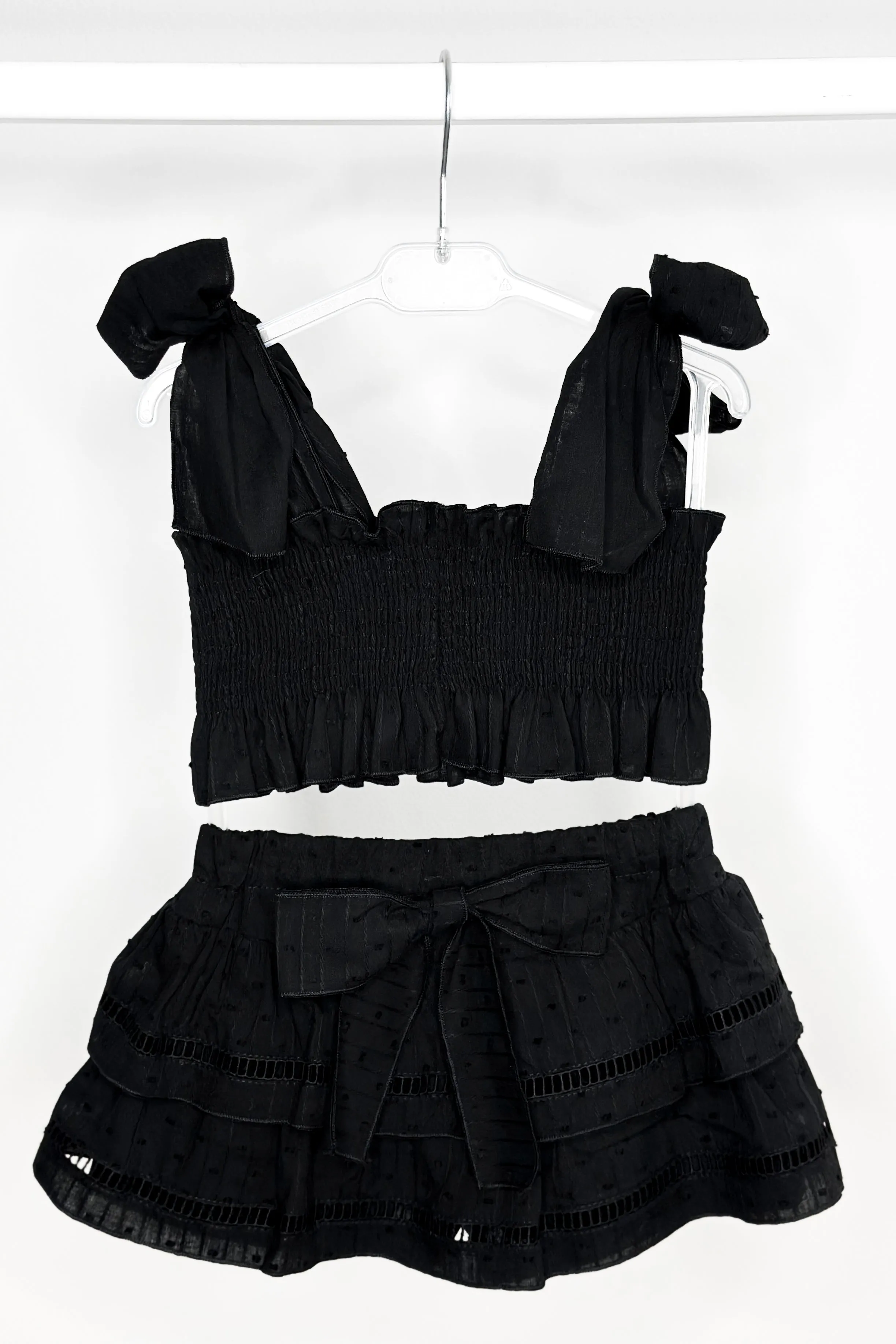 "Sabrina" Black Plumeti Dot Crop Top & Skort