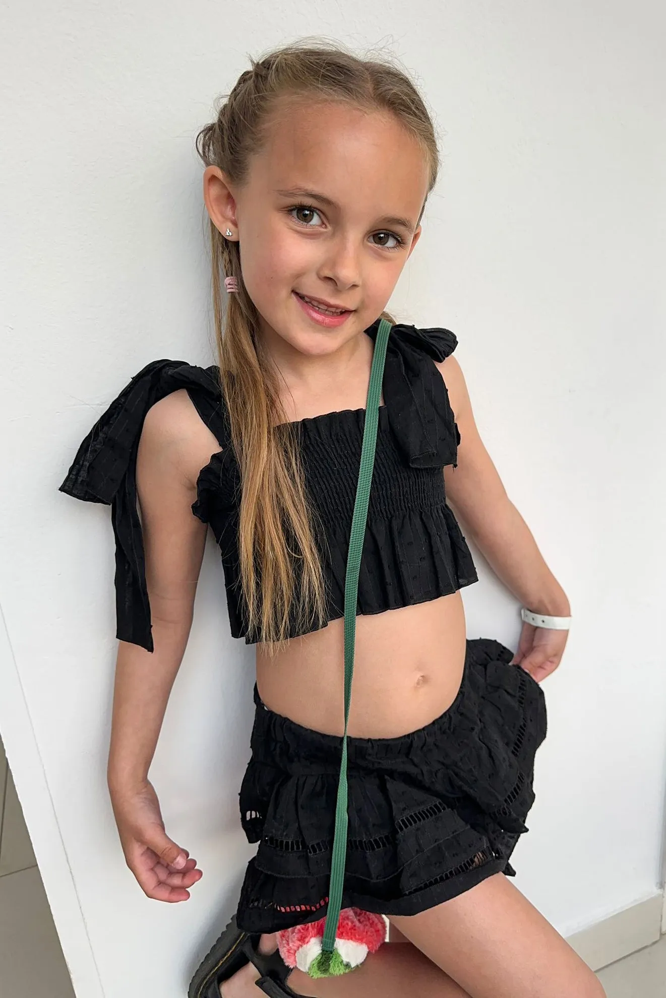 "Sabrina" Black Plumeti Dot Crop Top & Skort