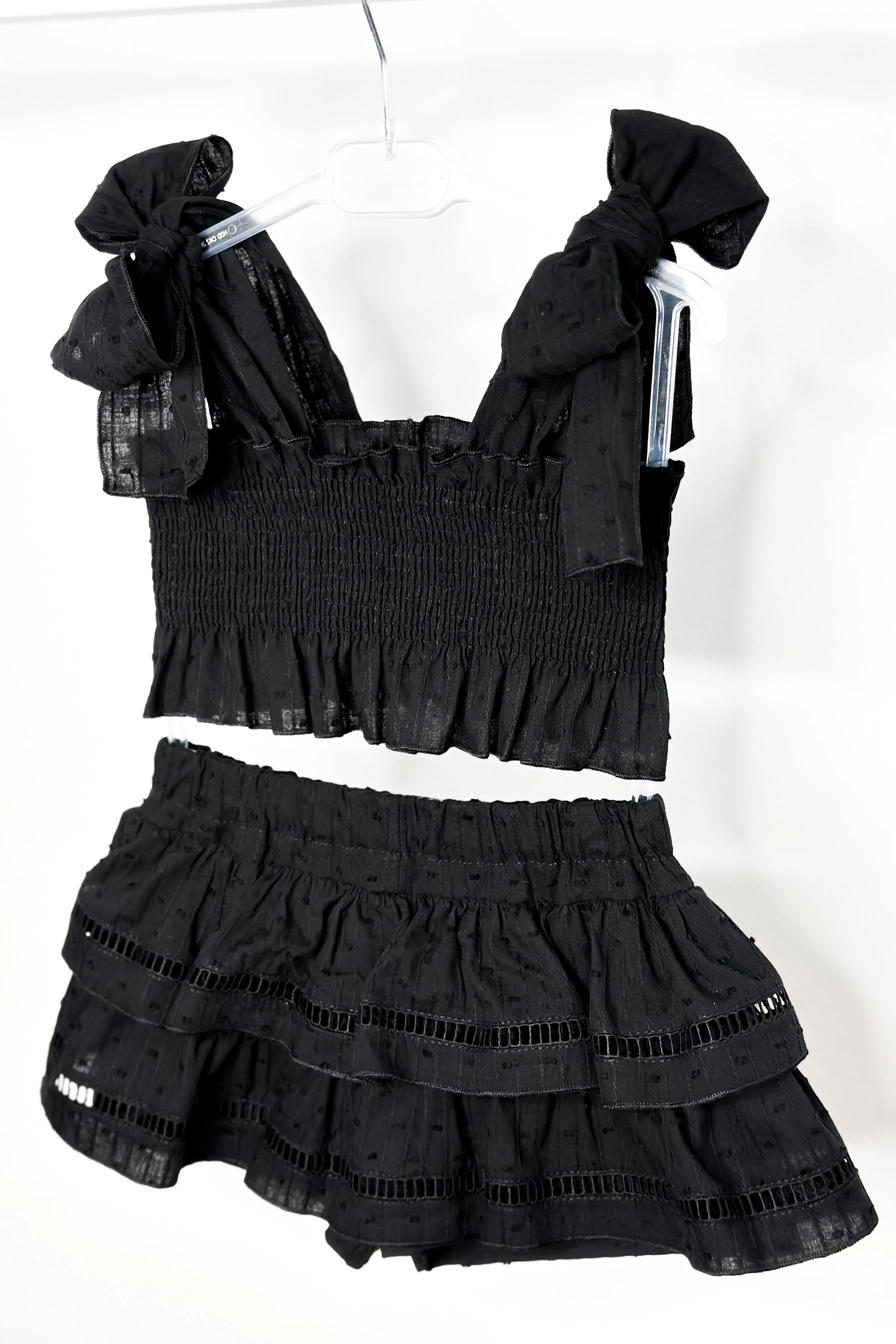 "Sabrina" Black Plumeti Dot Crop Top & Skort