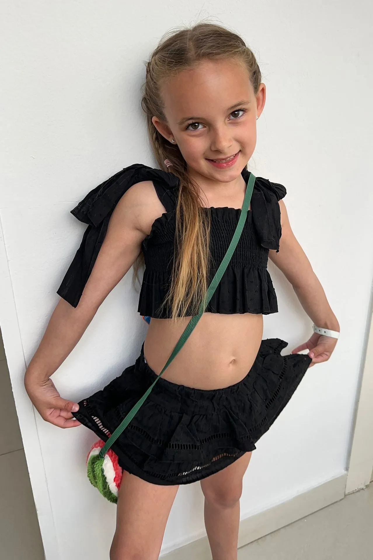 "Sabrina" Black Plumeti Dot Crop Top & Skort