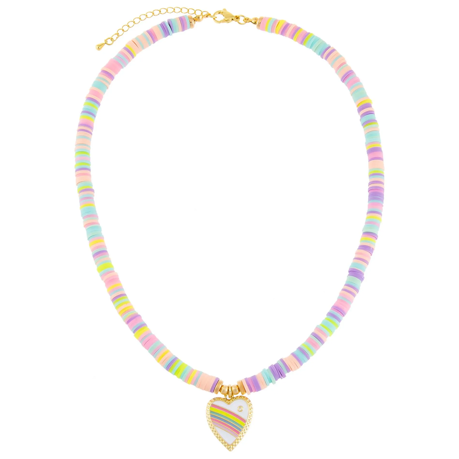 Rainbow Heart Pastel Beaded Necklace