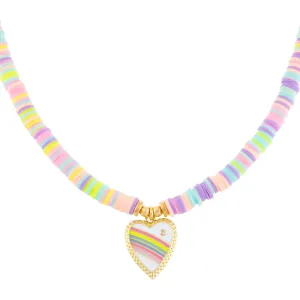 Rainbow Heart Pastel Beaded Necklace