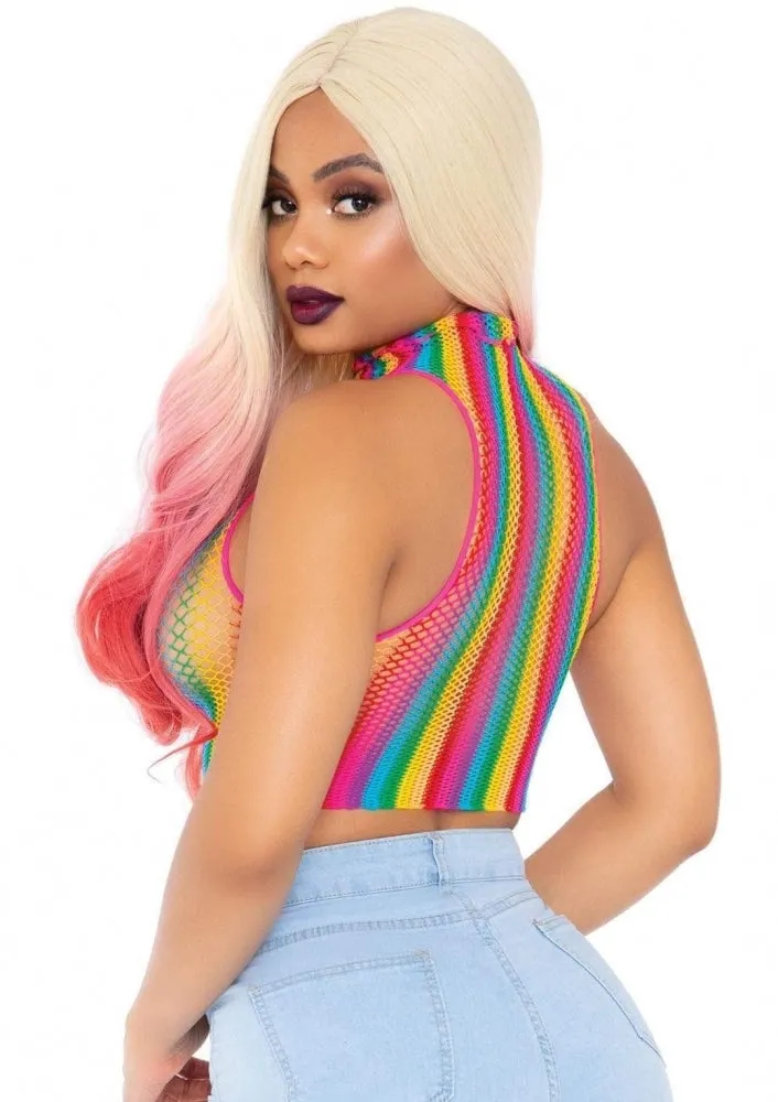 Rainbow High Neck Mesh Crop Top