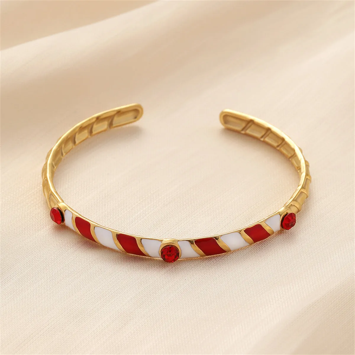 Red Cubic Zirconia & Enamel 18K Gold-Plated Stripe Cuff