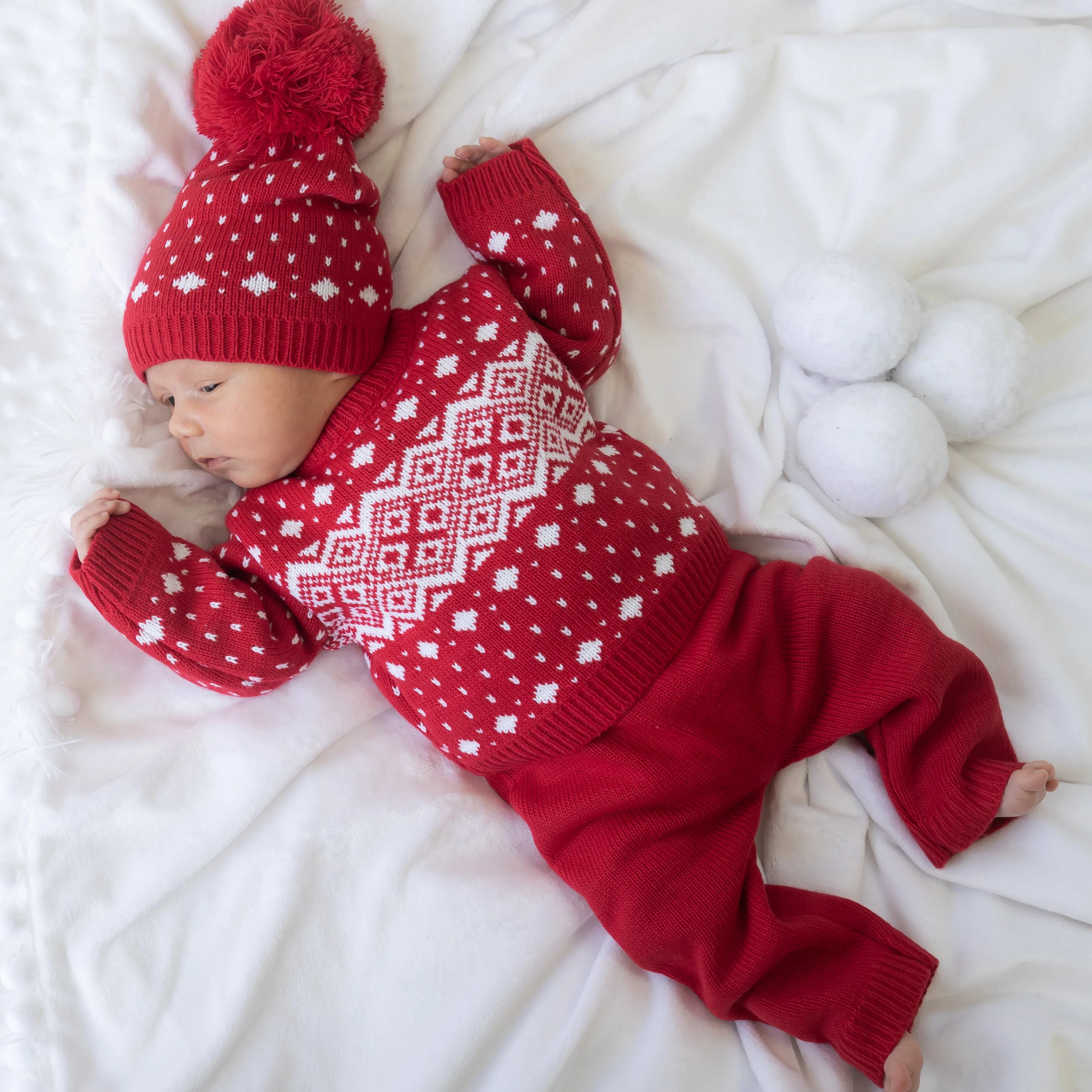 Red Fairisle Knitted 3 Piece Set