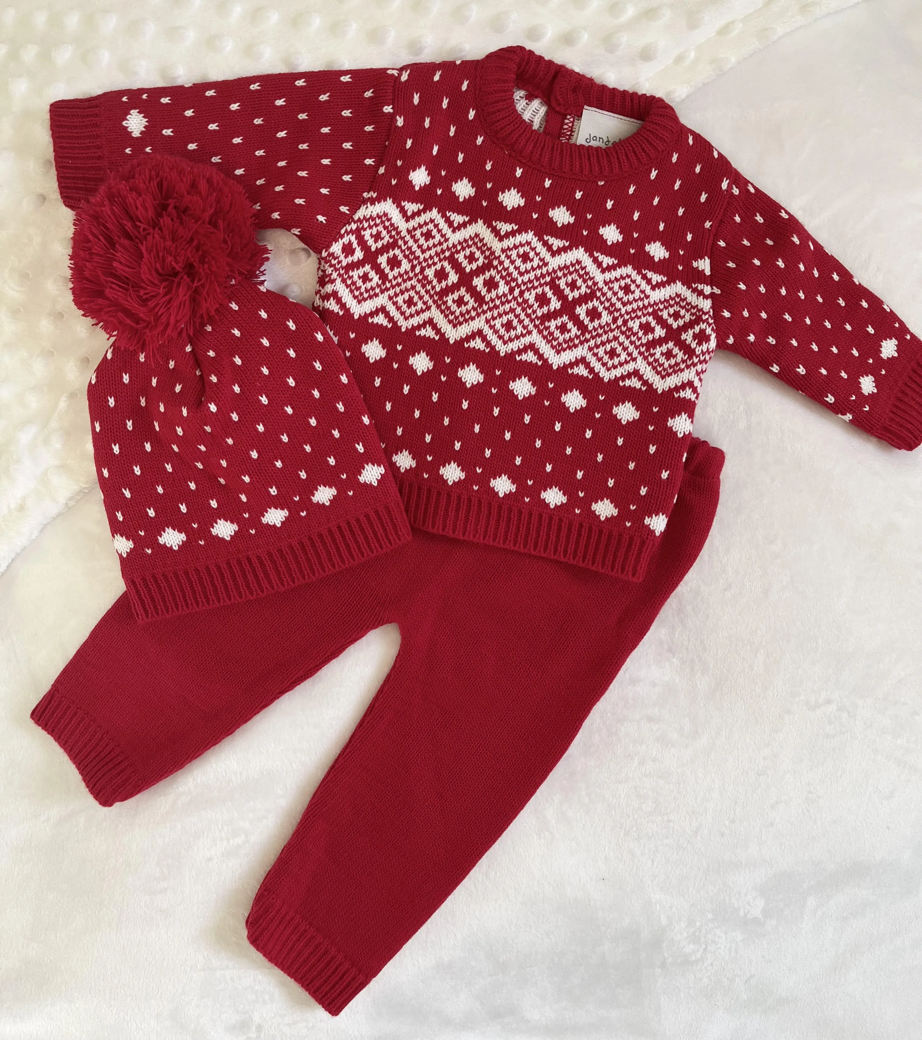 Red Fairisle Knitted 3 Piece Set