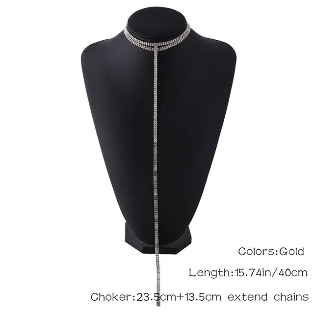 Rhinestone Double Choker Statement Necklaces