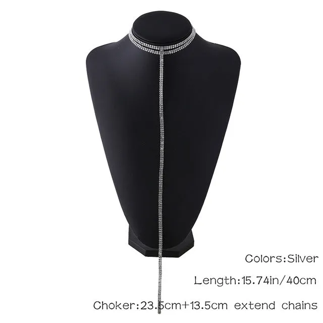 Rhinestone Double Choker Statement Necklaces
