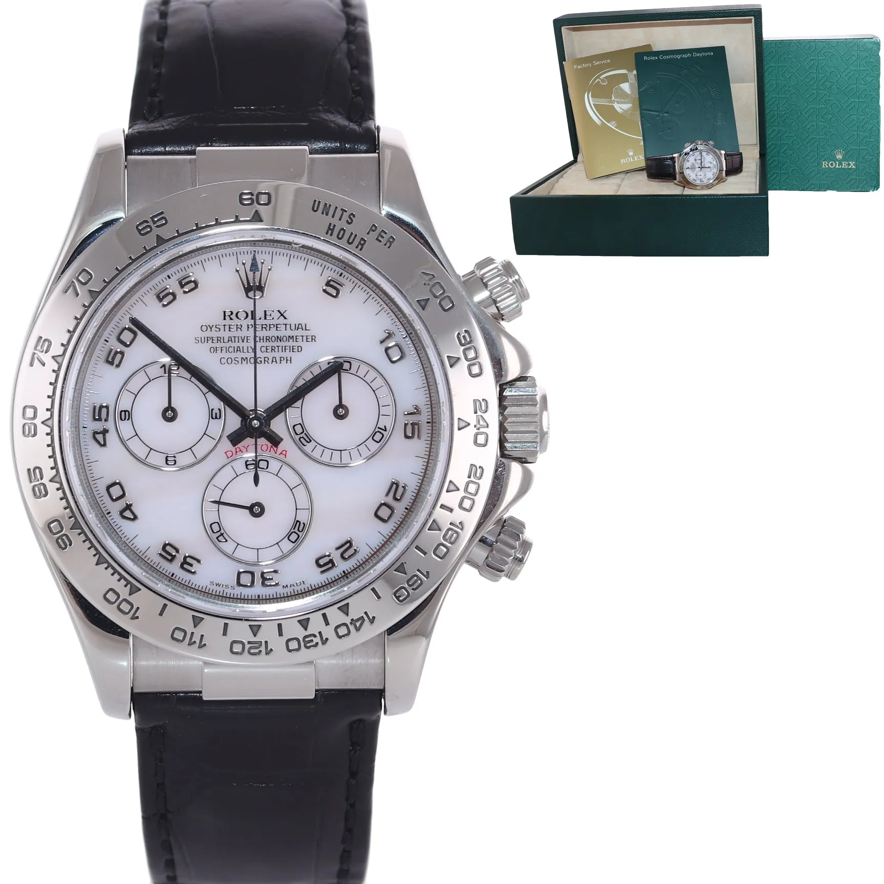 Rolex Daytona 116519 Mother of Pearl Arabic 40mm Leather White Gold Watch Box