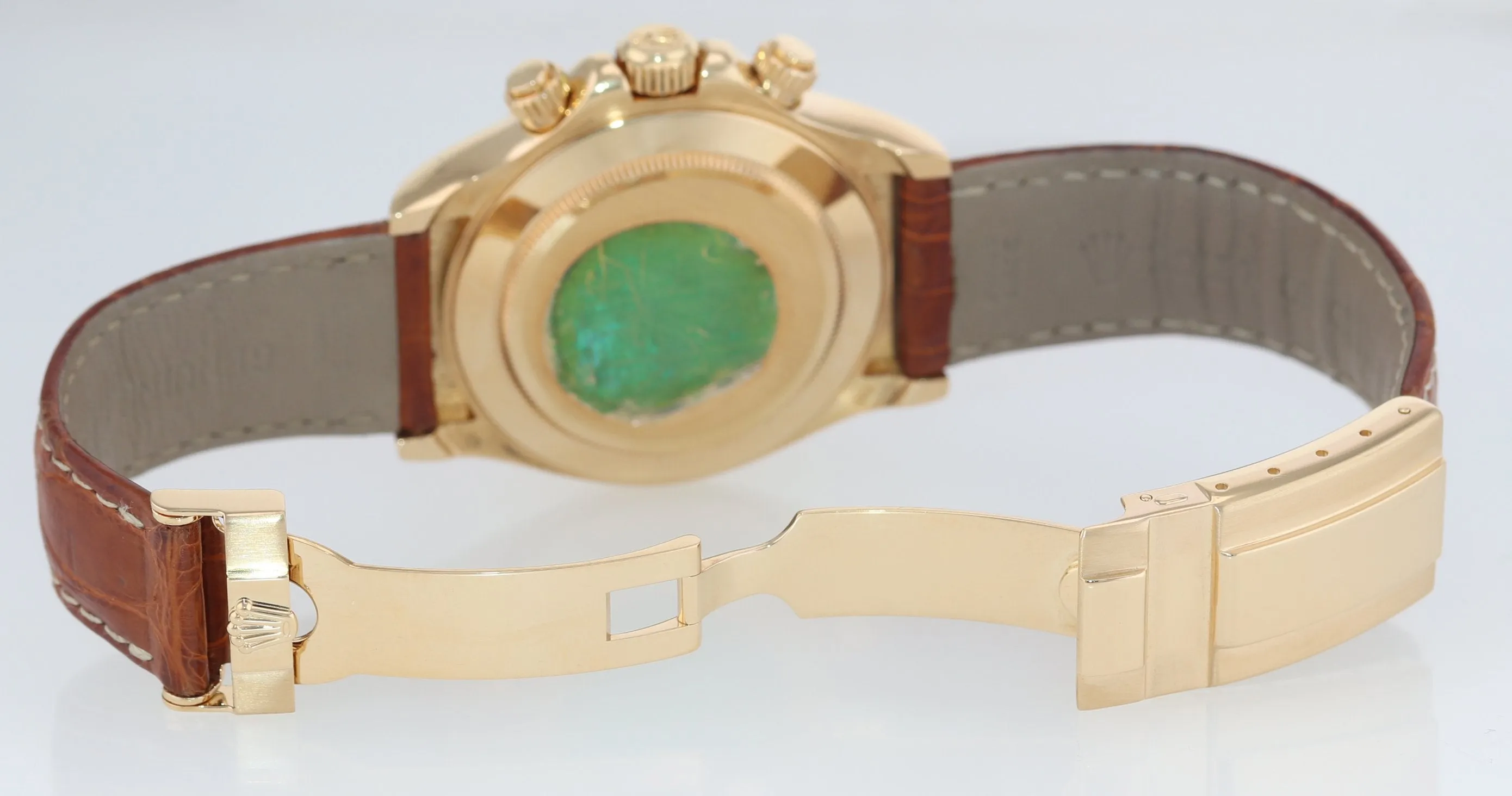 Rolex Daytona Mother of Pearl Dark MOP Roman 116518 Yellow Gold Leather Watch