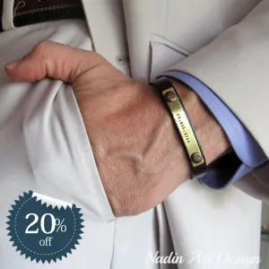 Roman Date Engraved Leather Bracelet for Men husband bracelet