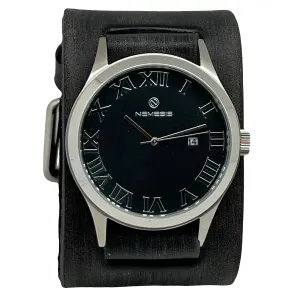Roman DX with Double X Distressed Black Leather Cuff Watch