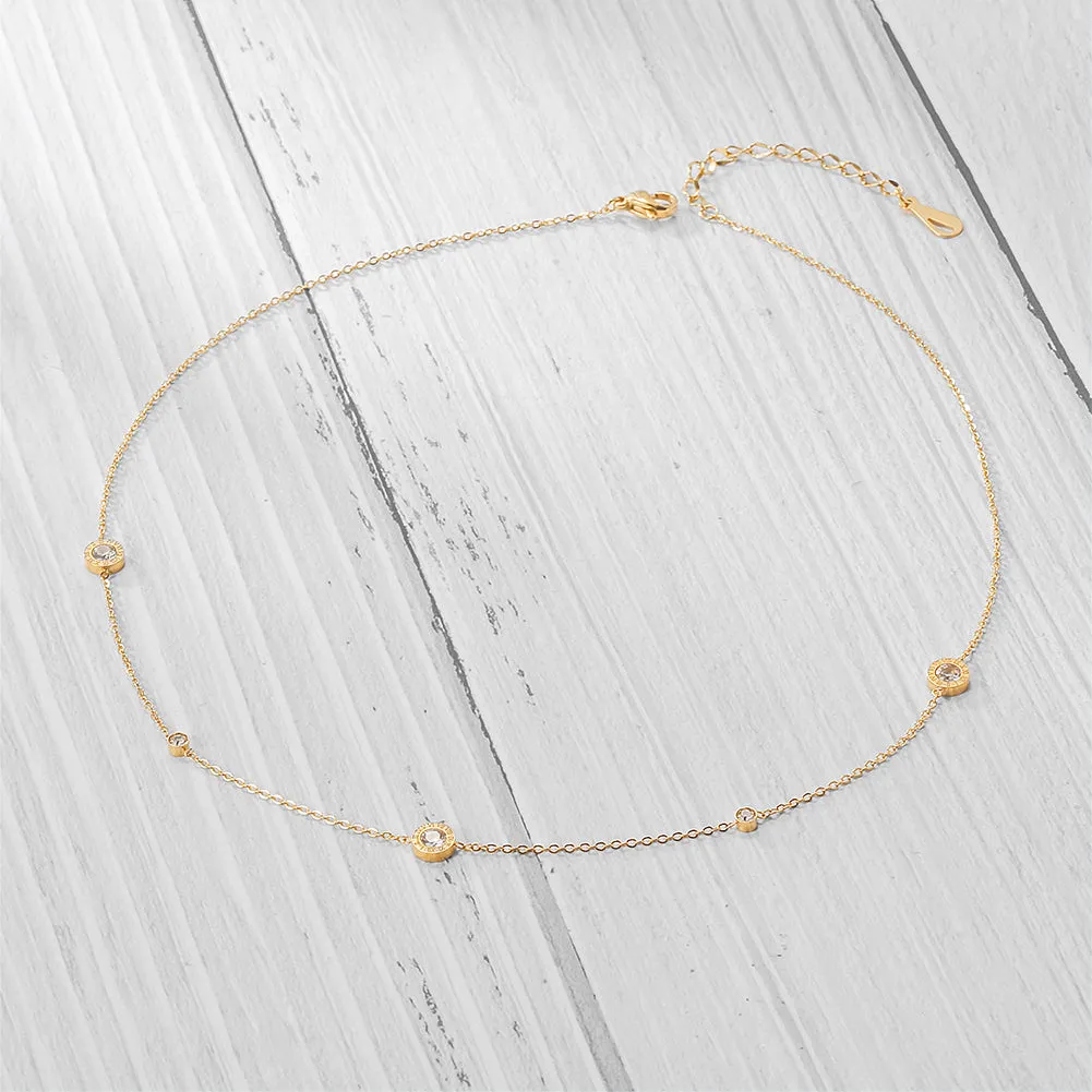Roman Numeral CZ Station Necklace
