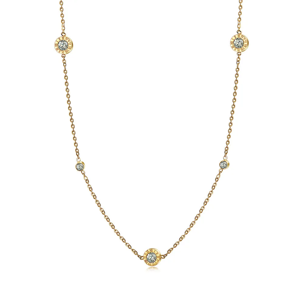 Roman Numeral CZ Station Necklace