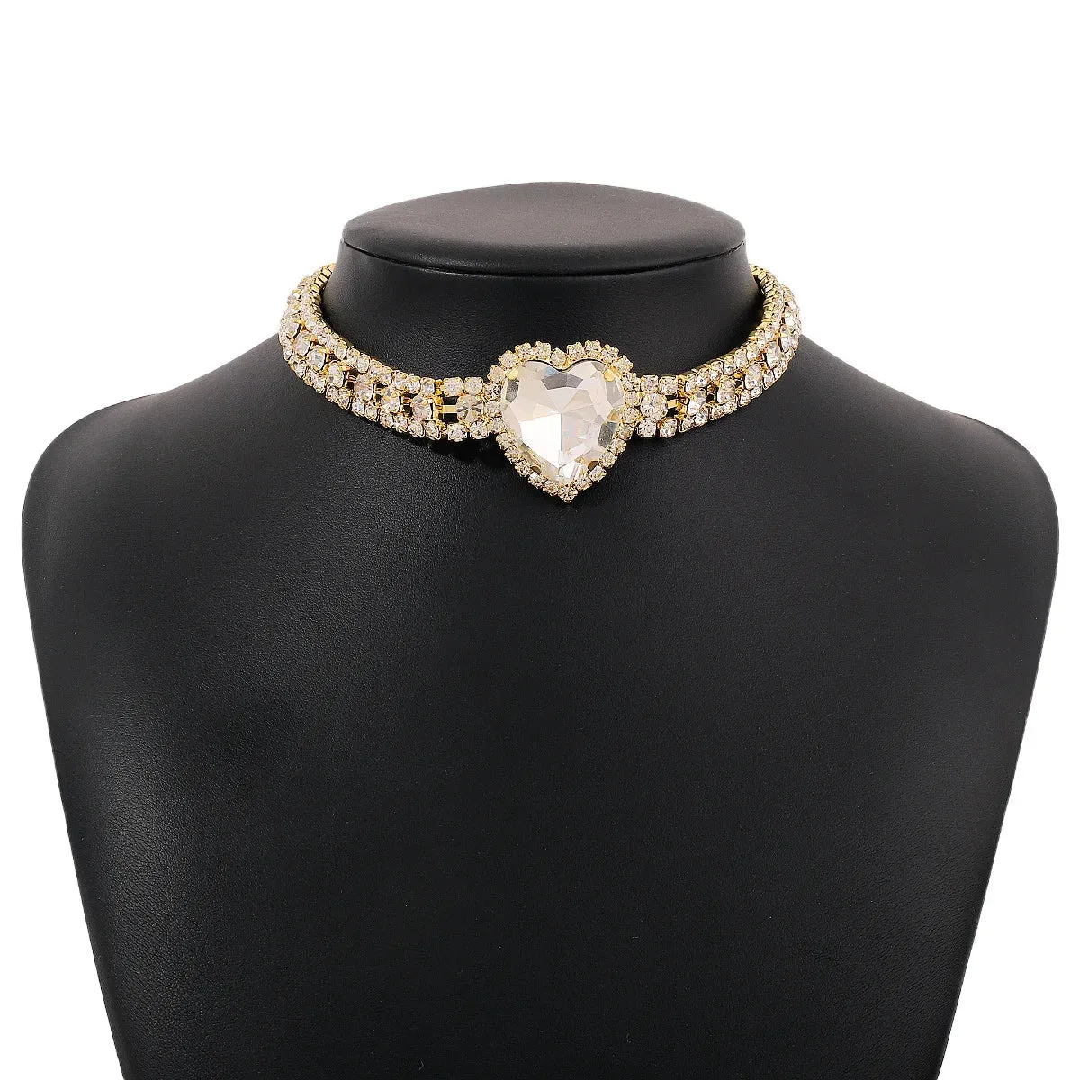 Romantic Crystal Heart Choker Necklace For Women Elegant Party Wedding Statement Necklace Fashion Jewelry Girls