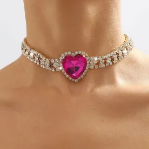 Romantic Crystal Heart Choker Necklace For Women Elegant Party Wedding Statement Necklace Fashion Jewelry Girls