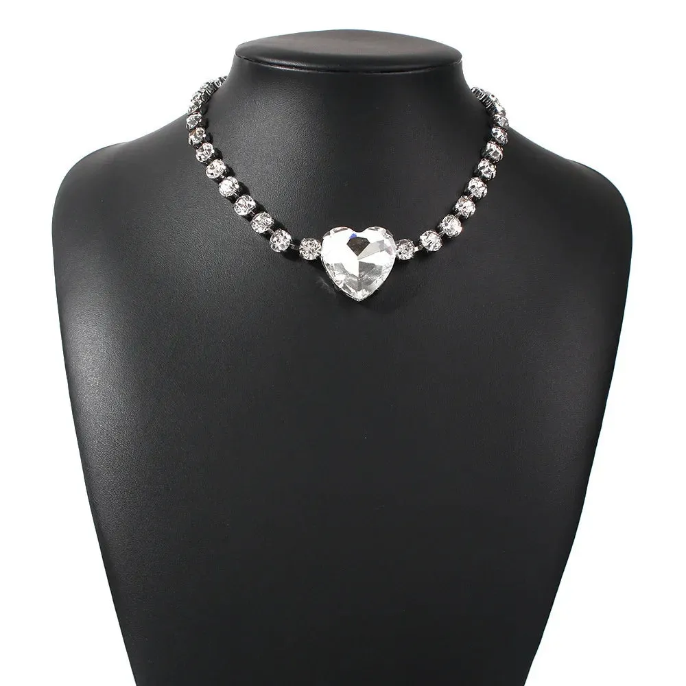 Romantic Crystal Heart Choker Necklace For Women Elegant Party Wedding Statement Necklace Fashion Jewelry Girls