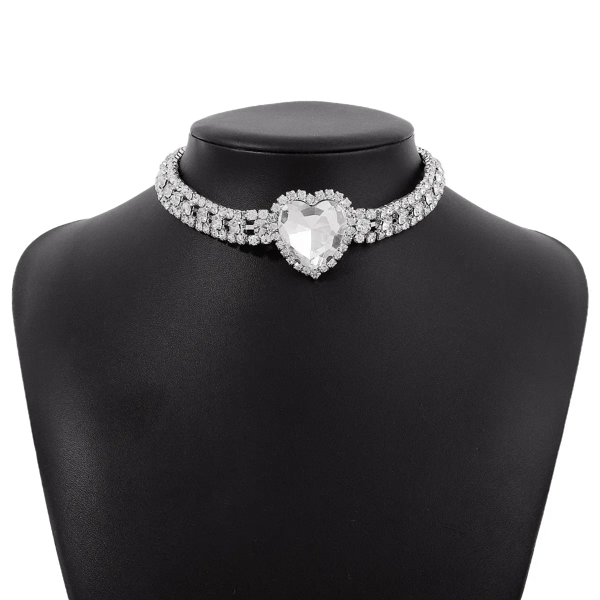 Romantic Crystal Heart Choker Necklace For Women Elegant Party Wedding Statement Necklace Fashion Jewelry Girls