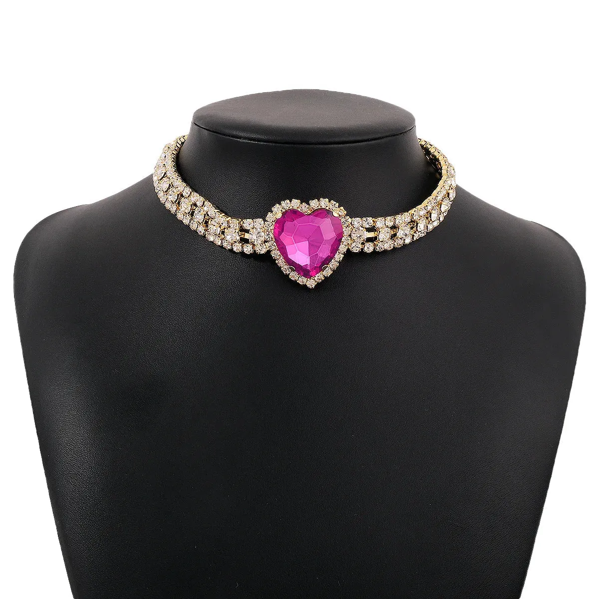 Romantic Crystal Heart Choker Necklace For Women Elegant Party Wedding Statement Necklace Fashion Jewelry Girls