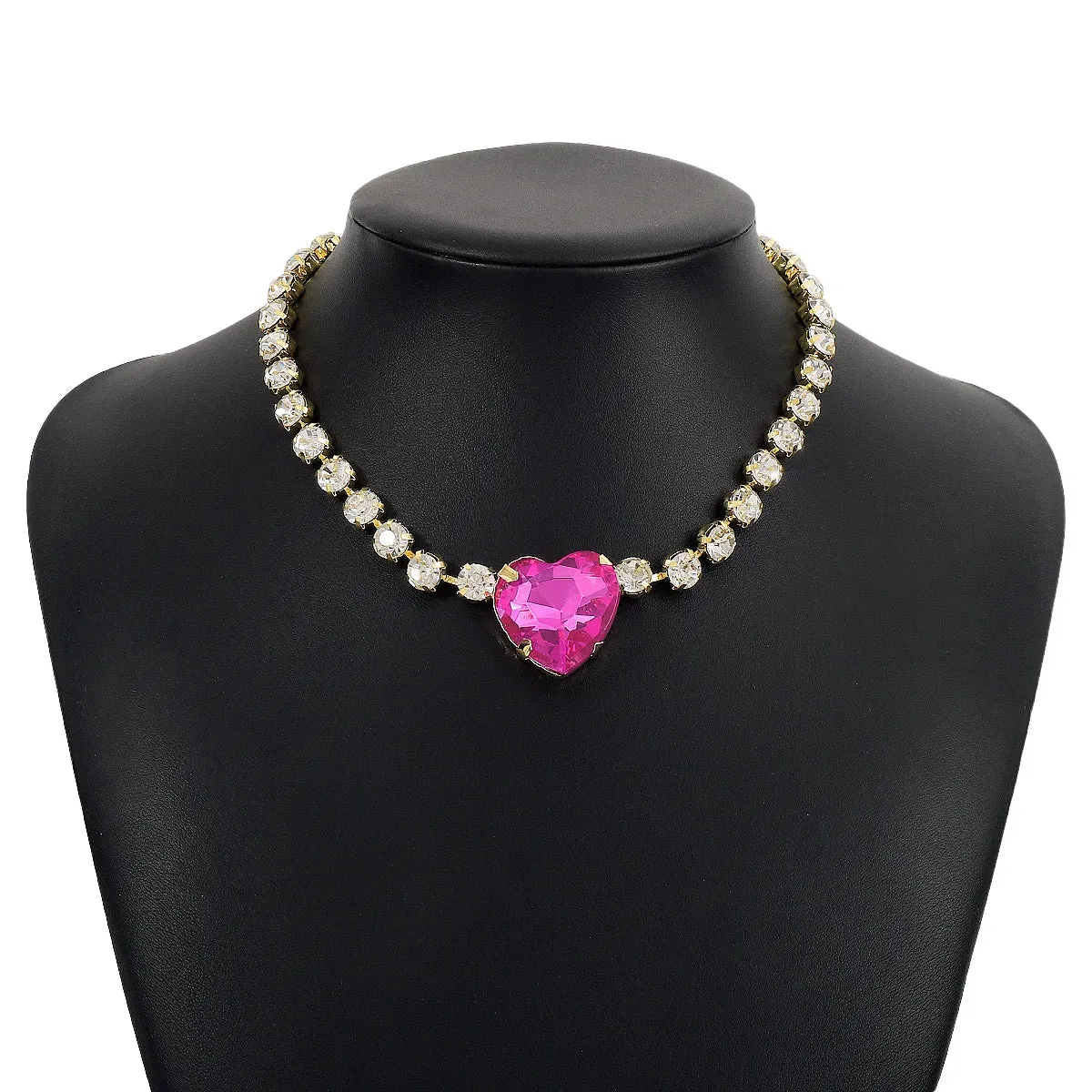 Romantic Crystal Heart Choker Necklace For Women Elegant Party Wedding Statement Necklace Fashion Jewelry Girls