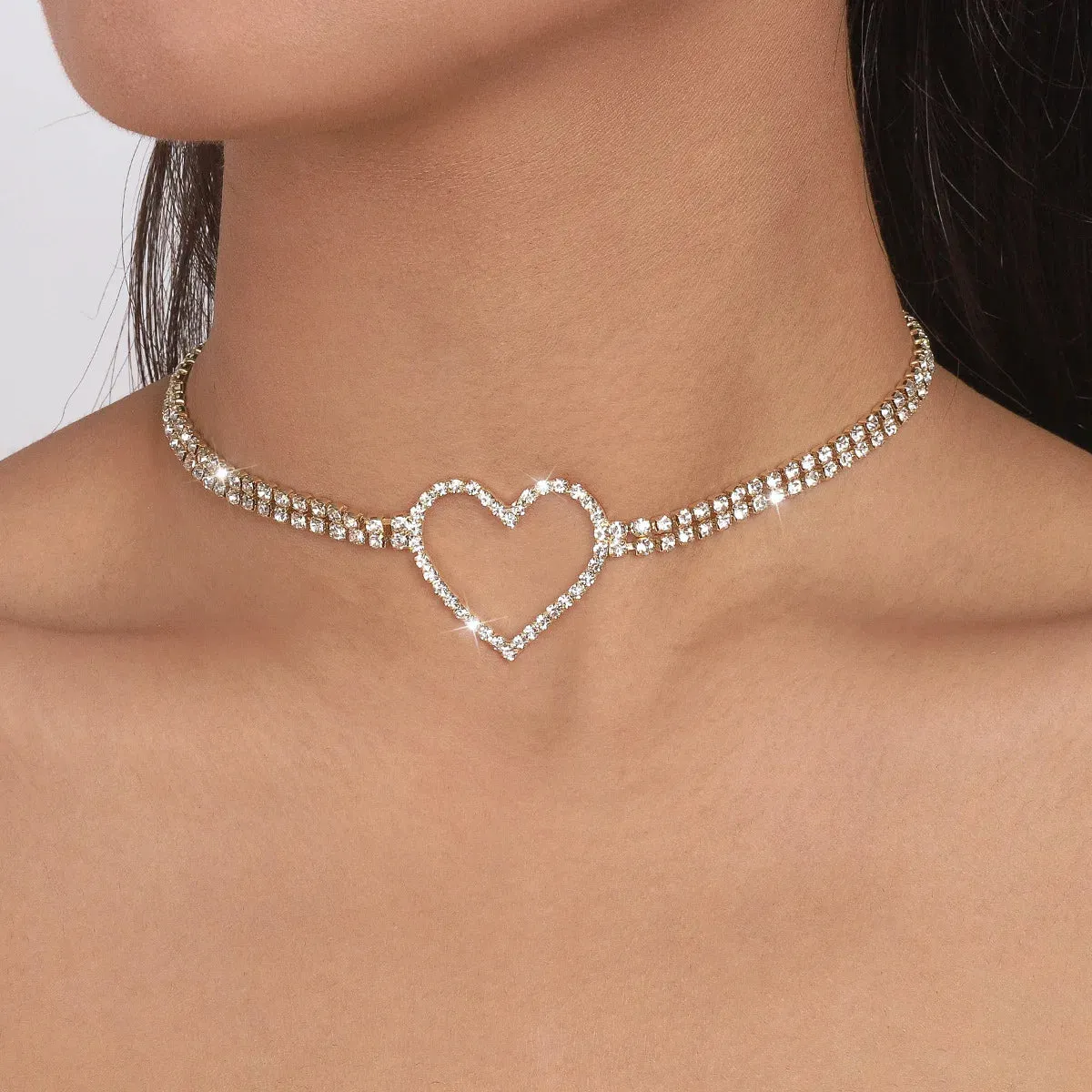 Romantic Crystal Heart Choker Necklace For Women Elegant Party Wedding Statement Necklace Fashion Jewelry Girls