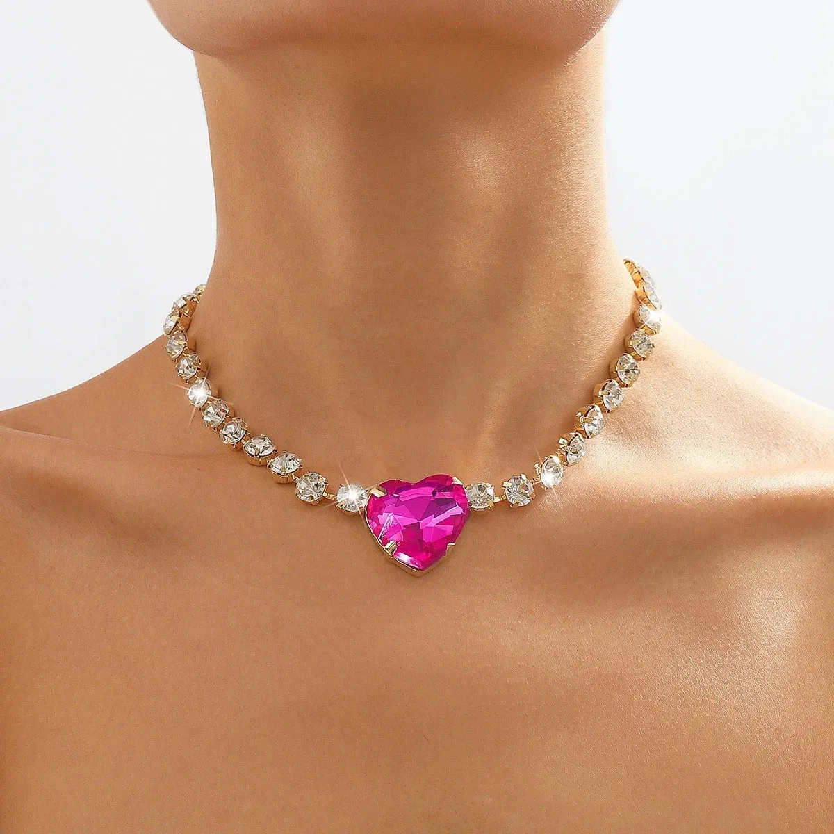 Romantic Crystal Heart Choker Necklace For Women Elegant Party Wedding Statement Necklace Fashion Jewelry Girls