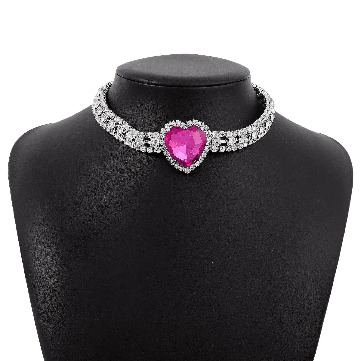 Romantic Crystal Heart Choker Necklace For Women Elegant Party Wedding Statement Necklace Fashion Jewelry Girls